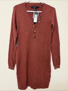 Vero Moda Burnt Orange Long-Sleeve Button-Front Knit Dress